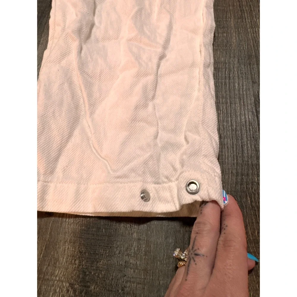 Zara Womens XS White 100% Cotton Drawstring Relaxed Straight Leg Pants Snap Hem